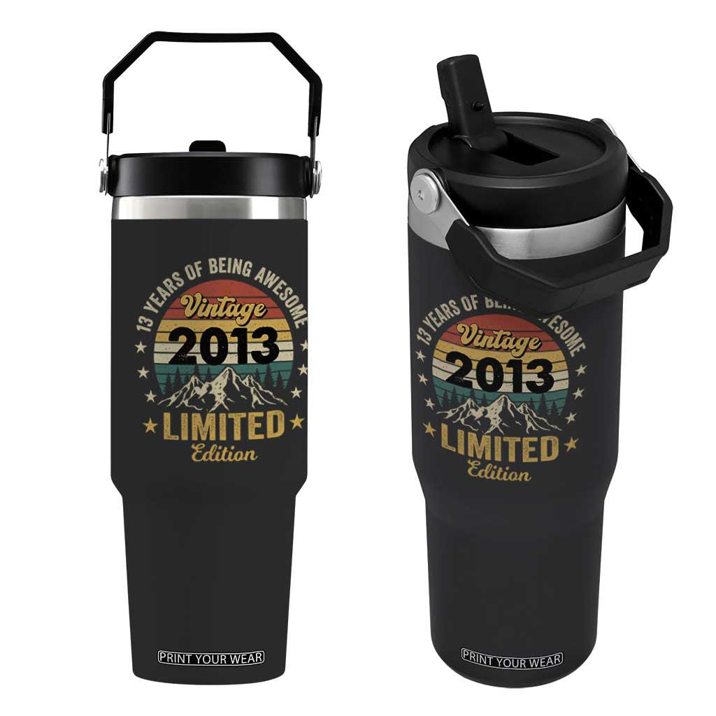 13th Birthday Flip Straw Tumbler Vintage 2013 Limited Edition Retro 13 Years Of Being Awesome Mountain