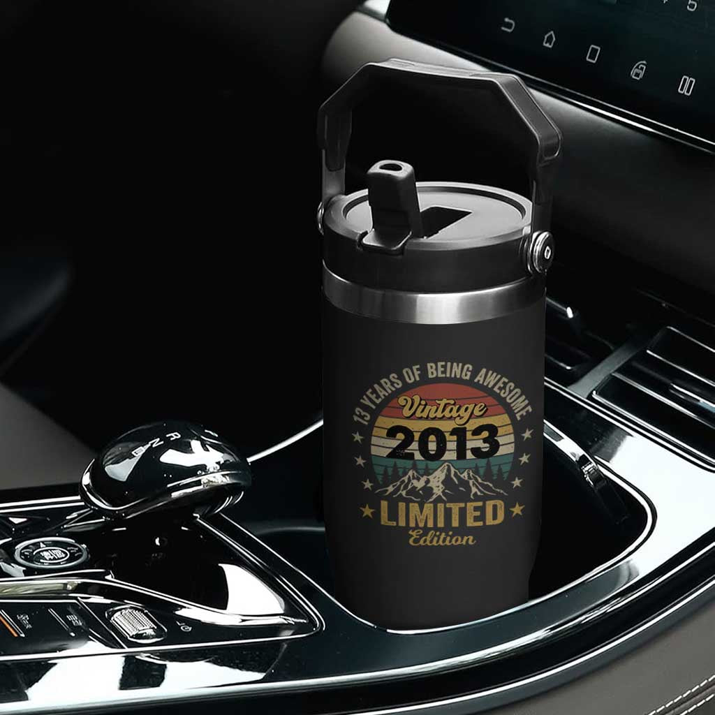 13th Birthday Flip Straw Tumbler Vintage 2013 Limited Edition Retro 13 Years Of Being Awesome Mountain