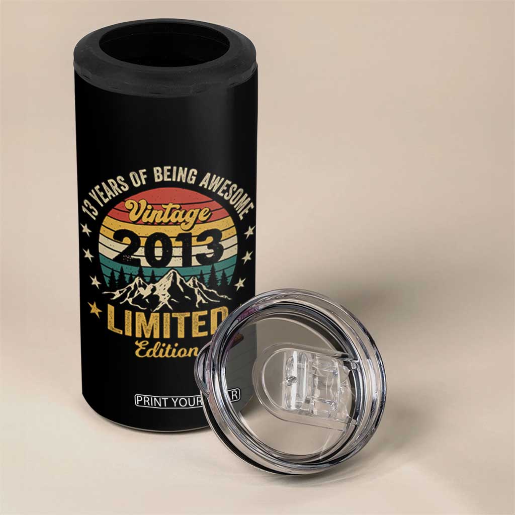 13th Birthday 4 in 1 Can Cooler Tumbler Vintage 2013 Limited Edition Retro 13 Years Of Being Awesome Mountain
