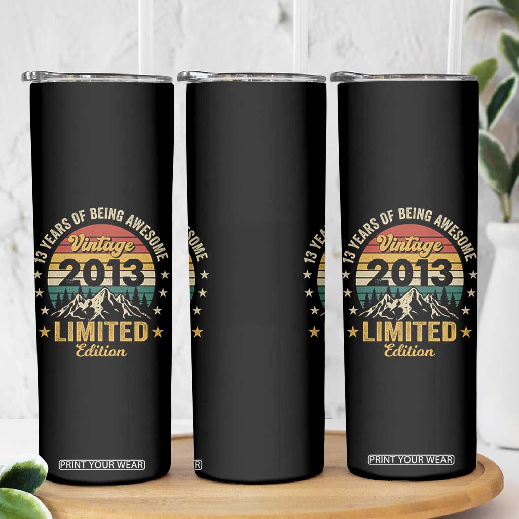 13th Birthday Skinny Tumbler Vintage 2013 Limited Edition Retro 13 Years Of Being Awesome Mountain