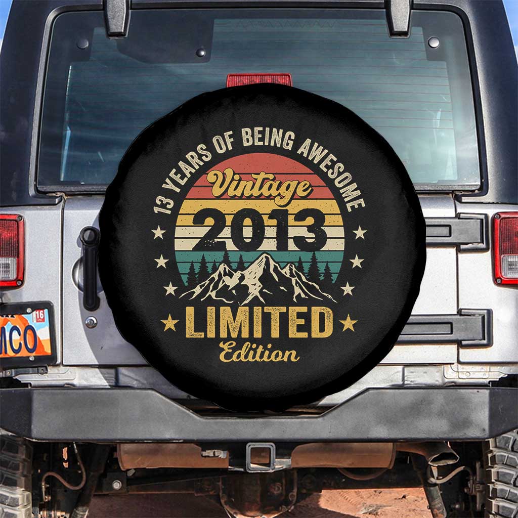 13th Birthday Spare Tire Cover Vintage 2013 Limited Edition Retro 13 Years Of Being Awesome Mountain TS11 No hole Black Print Your Wear