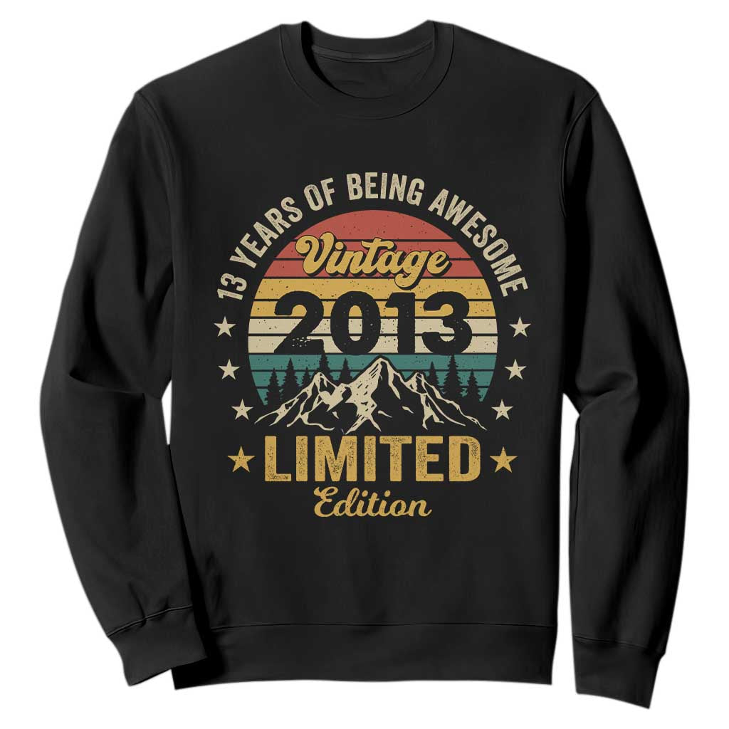 13th Birthday Sweatshirt Vintage 2013 Limited Edition Retro 13 Years Of Being Awesome Mountain