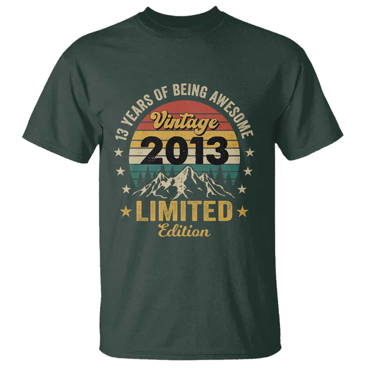 13th Birthday T Shirt Vintage 2013 Limited Edition Retro 13 Years Of Being Awesome Mountain