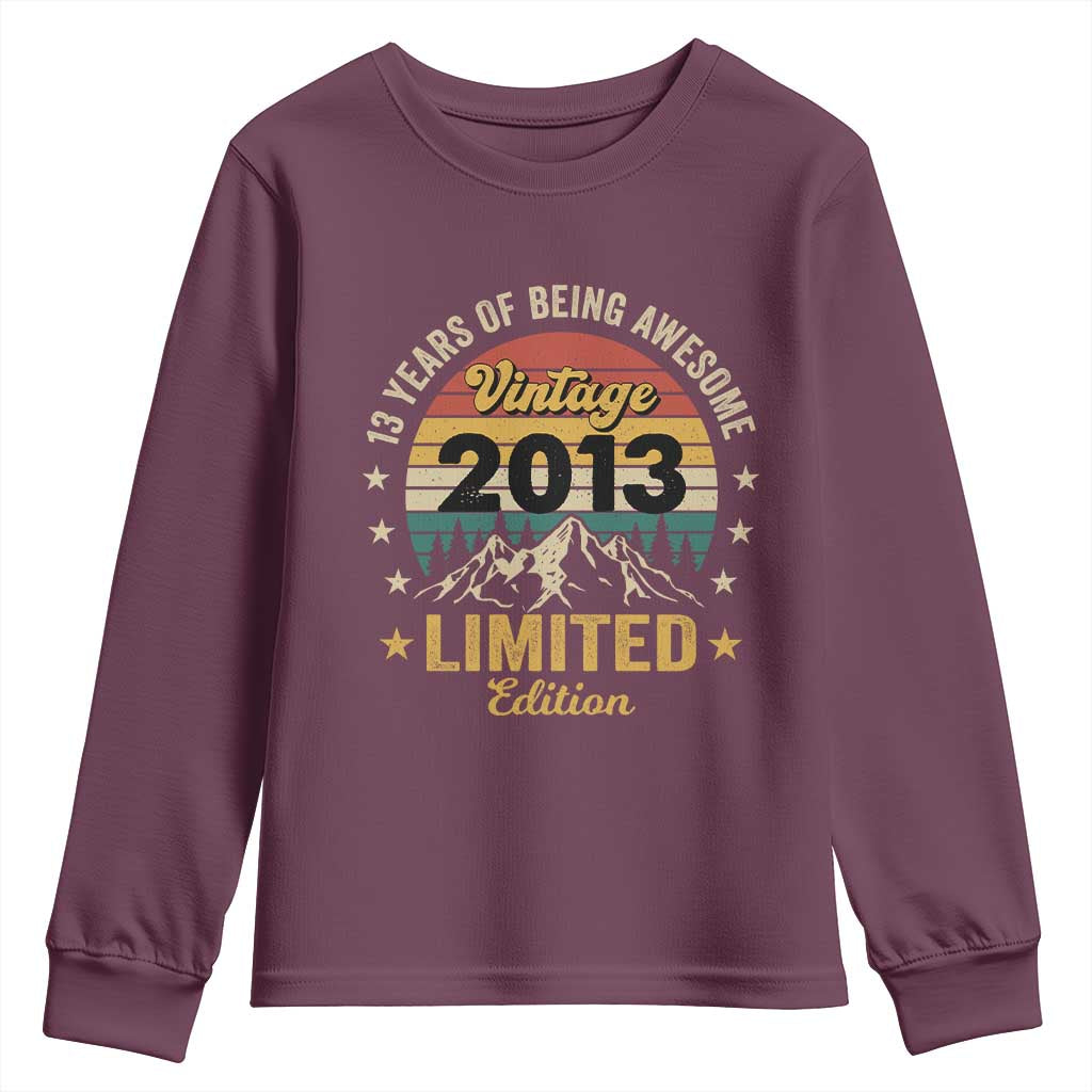 13th Birthday Youth Sweatshirt Vintage 2013 Limited Edition Retro 13 Years Of Being Awesome Mountain