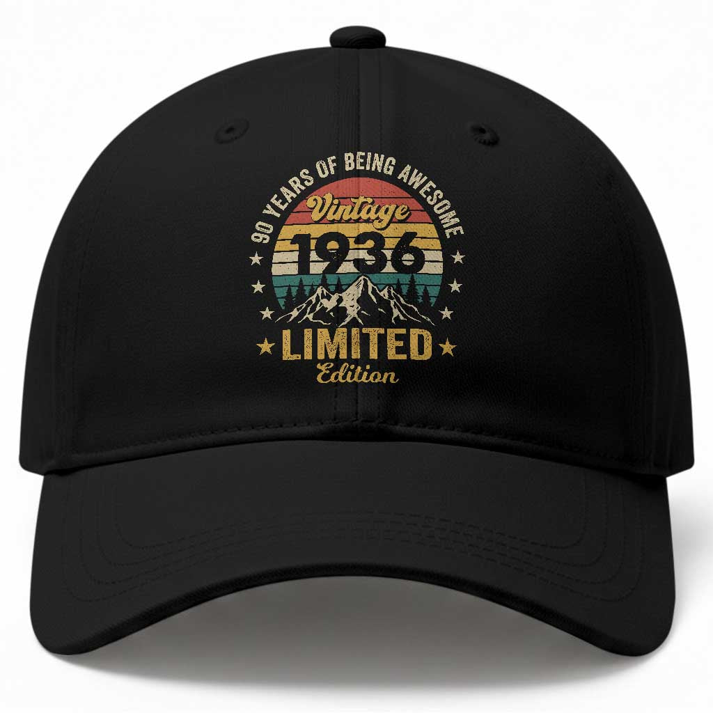 90th Birthday Baseball Cap Vintage 1936 Limited Edition Retro 90 Years Of Being Awesome Mountain TS11 Print Your Wear