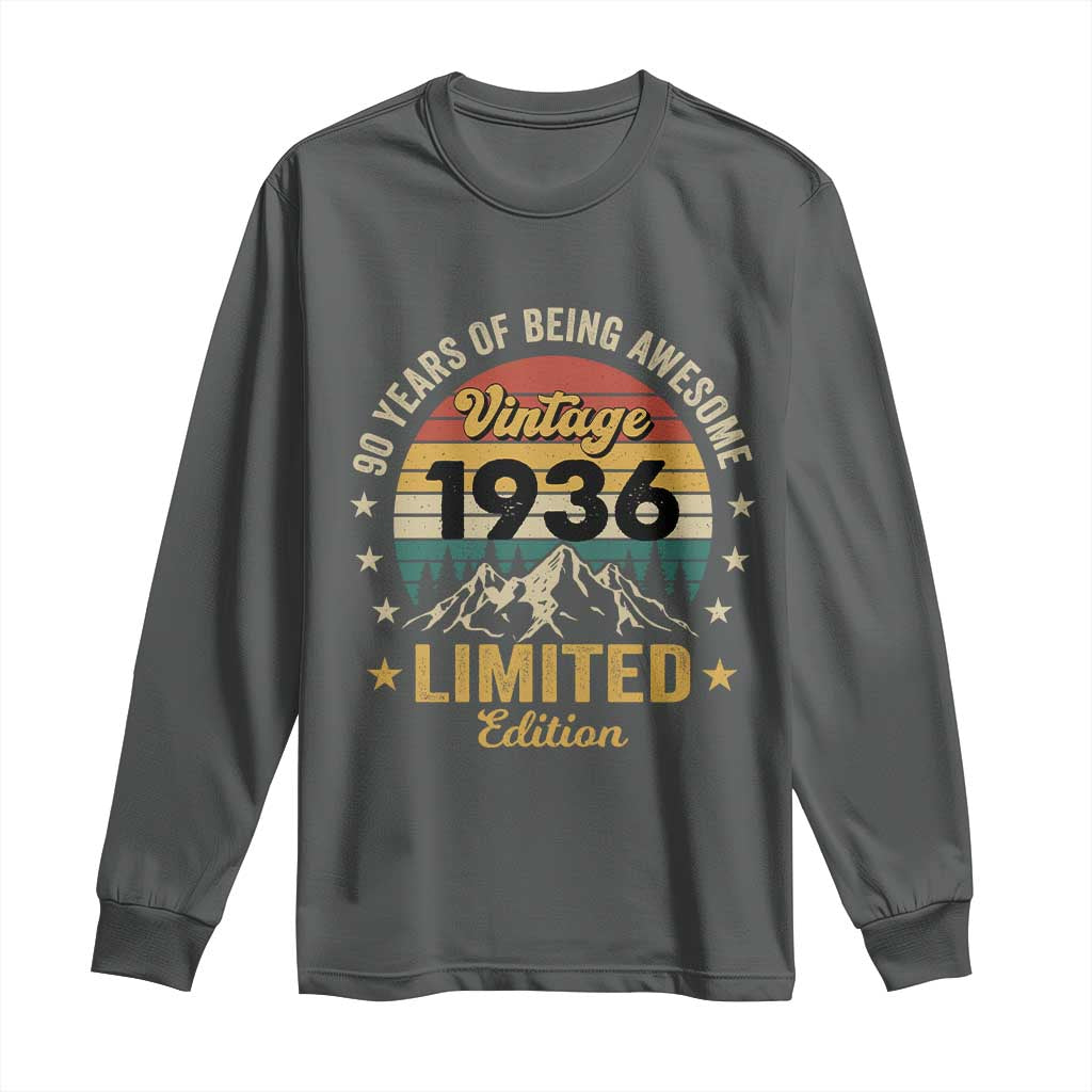 90th Birthday Long Sleeve Shirt Vintage 1936 Limited Edition Retro 90 Years Of Being Awesome Mountain