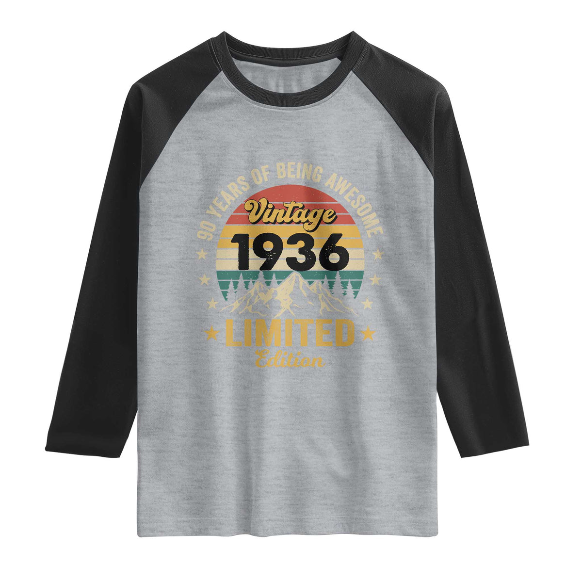 90th Birthday Raglan Shirt Vintage 1936 Limited Edition Retro 90 Years Of Being Awesome Mountain