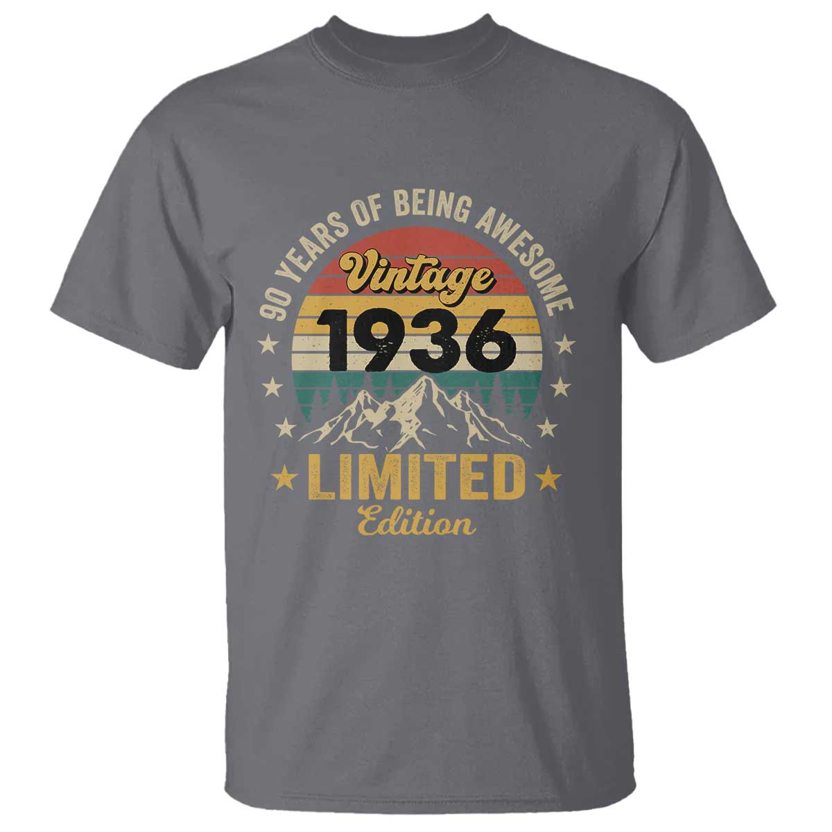 90th Birthday T Shirt Vintage 1936 Limited Edition Retro 90 Years Of Being Awesome Mountain