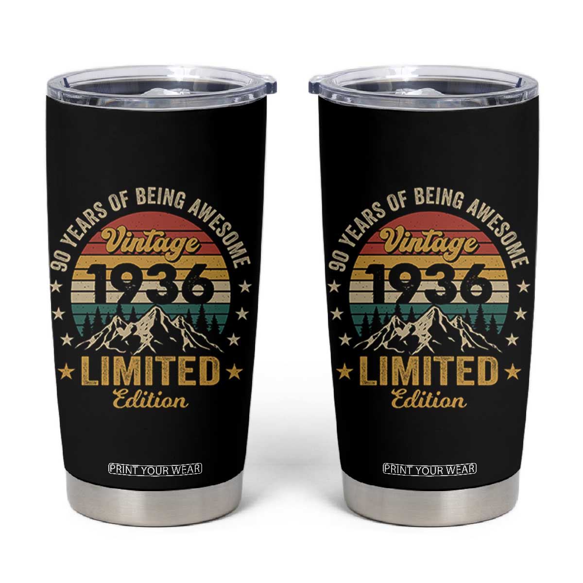 90th Birthday Tumbler Cup Vintage 1936 Limited Edition Retro 90 Years Of Being Awesome Mountain