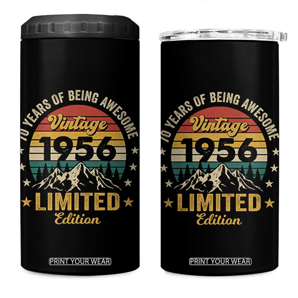70th Birthday 4 in 1 Can Cooler Tumbler Vintage 1956 Limited Edition Retro 70 Years Of Being Awesome Mountain TS11 One Size: 16 oz Black Print Your Wear