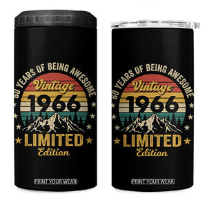 60th Birthday 4 in 1 Can Cooler Tumbler Vintage 1966 Limited Edition Retro 60 Years Of Being Awesome Mountain TS11 One Size: 16 oz Black Print Your Wear