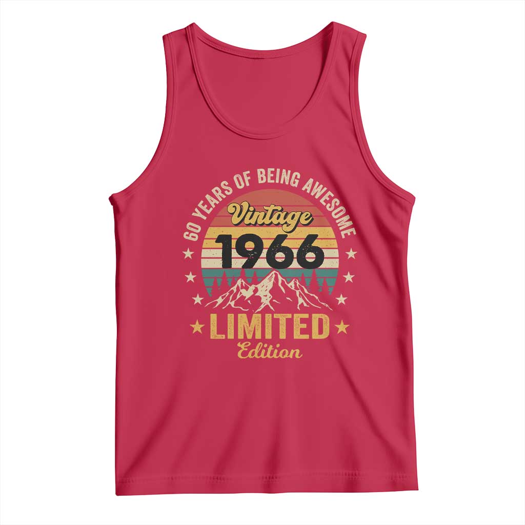 60th Birthday Tank Top Vintage 1966 Limited Edition Retro 60 Years Of Being Awesome Mountain TS11 Red Print Your Wear