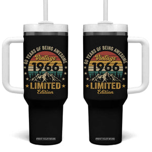 60th Birthday Tumbler With Handle Vintage 1966 Limited Edition Retro 60 Years Of Being Awesome Mountain TS11 One Size: 40 oz Black Print Your Wear