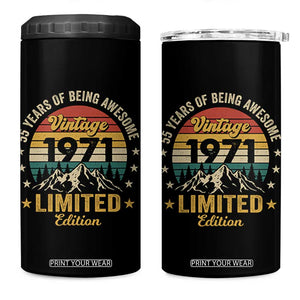 55th Birthday 4 in 1 Can Cooler Tumbler Vintage 1971 Limited Edition Retro 55 Years Of Being Awesome Mountain TS11 One Size: 16 oz Black Print Your Wear