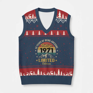 55th Birthday V-Neck Knit Sweater Vest Vintage 1971 Limited Edition Retro 55 Years Of Being Awesome Mountain TS11 Navy Red Print Your Wear
