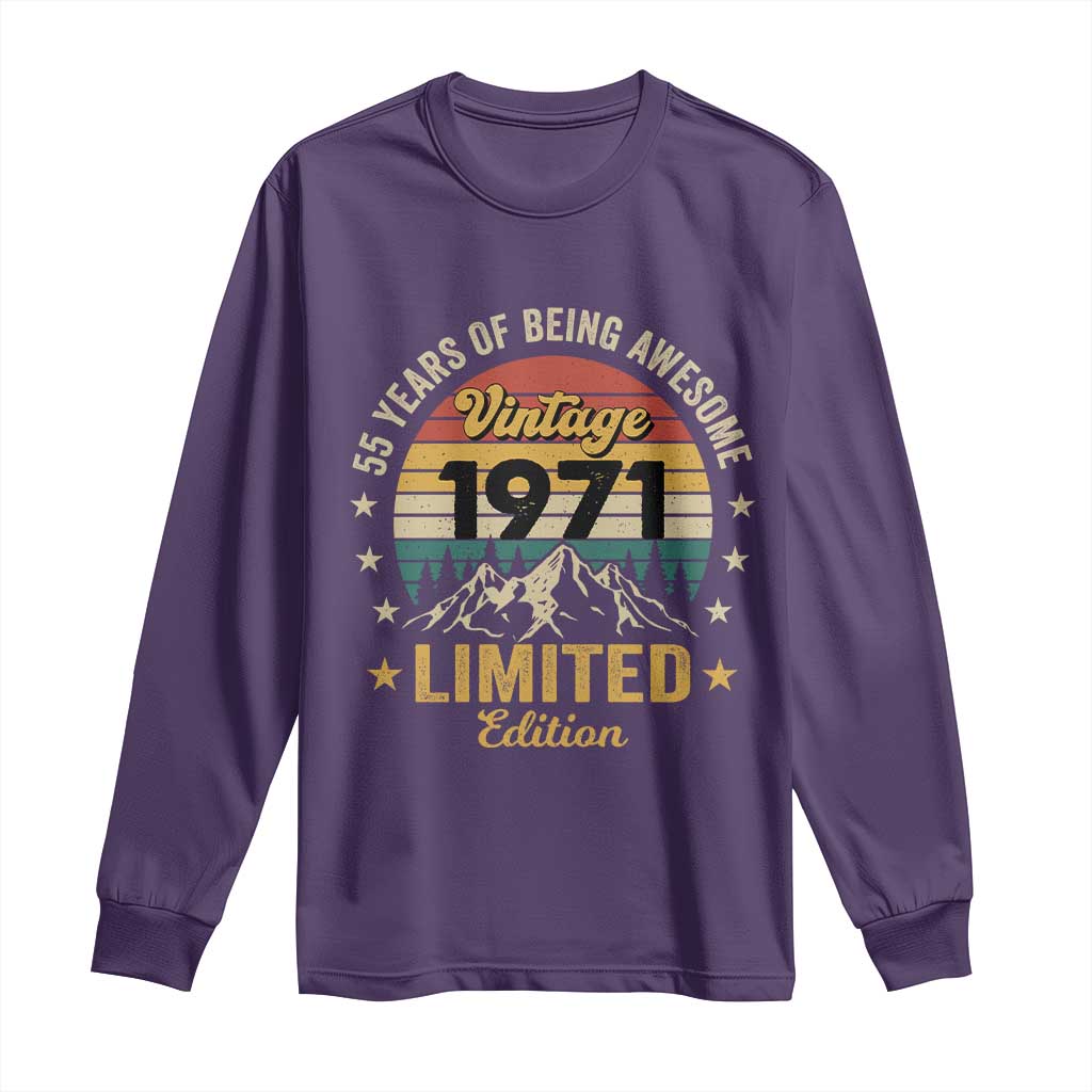 55th Birthday Long Sleeve Shirt Vintage 1971 Limited Edition Retro 55 Years Of Being Awesome Mountain TS11 Purple Print Your Wear