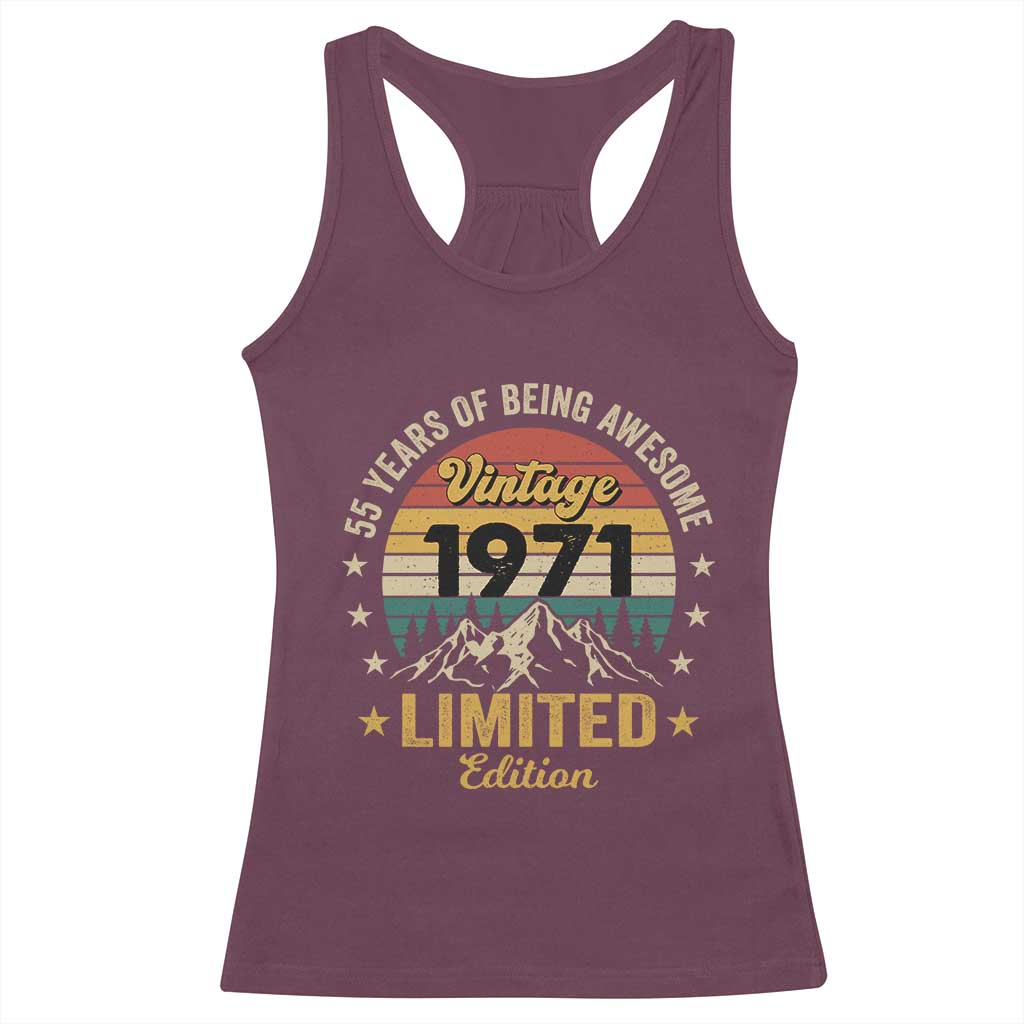 55th Birthday Racerback Tank Top Vintage 1971 Limited Edition Retro 55 Years Of Being Awesome Mountain
