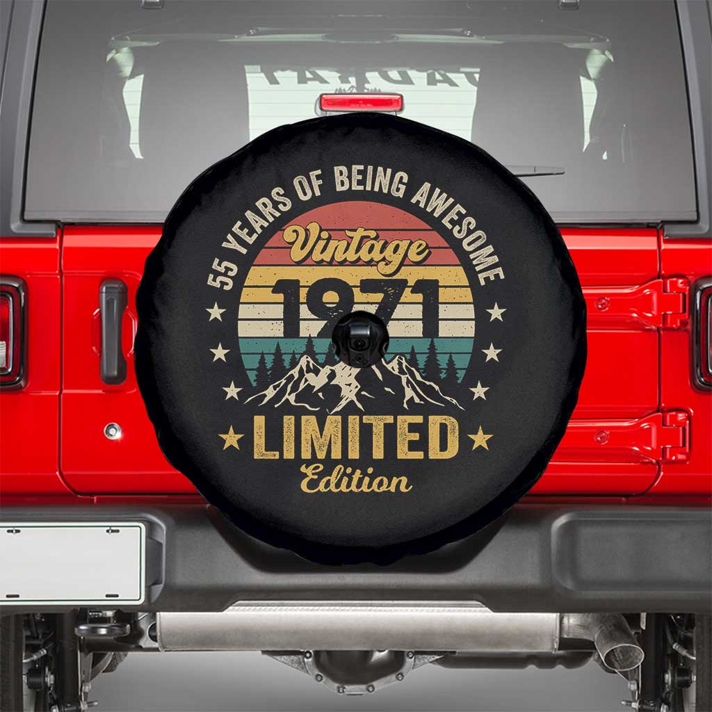 55th Birthday Spare Tire Cover Vintage 1971 Limited Edition Retro 55 Years Of Being Awesome Mountain TS11 Black Print Your Wear