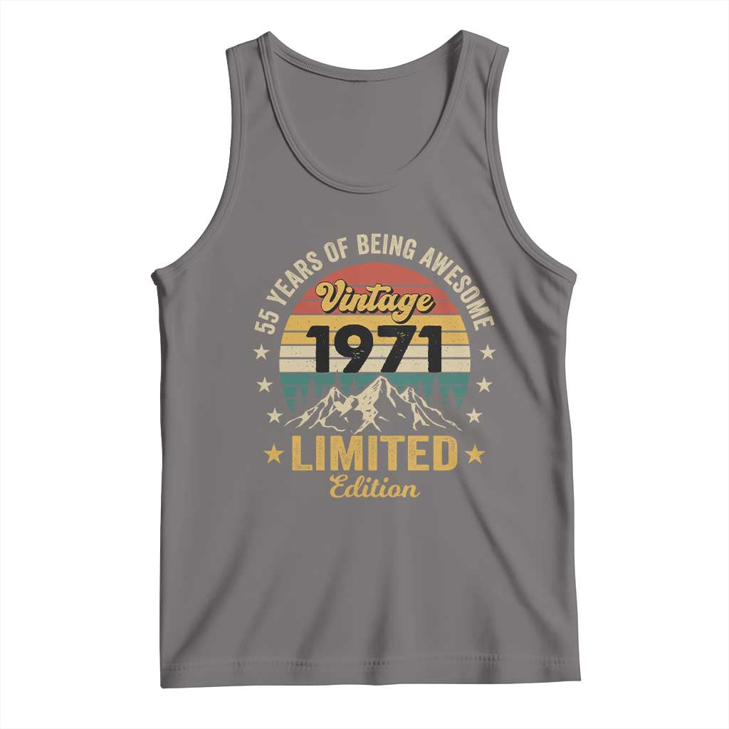 55th Birthday Tank Top Vintage 1971 Limited Edition Retro 55 Years Of Being Awesome Mountain TS11 Deep Heather Print Your Wear