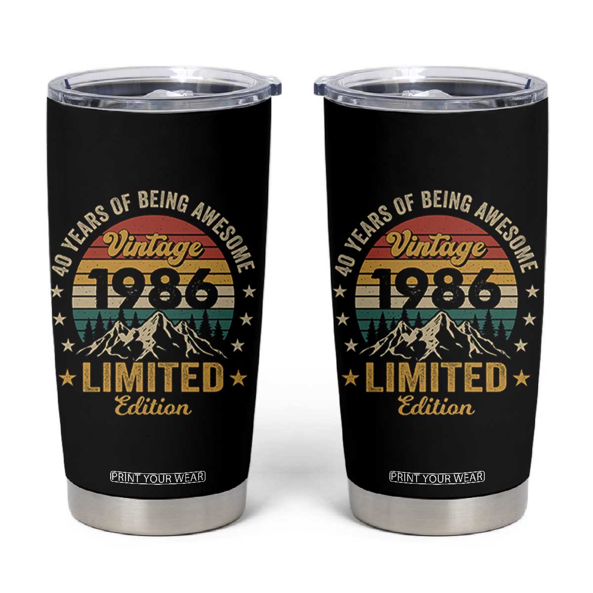 40th Birthday Tumbler Cup Vintage 1986 Limited Edition Retro 40 Years Of Being Awesome Mountain TS11 Black Print Your Wear