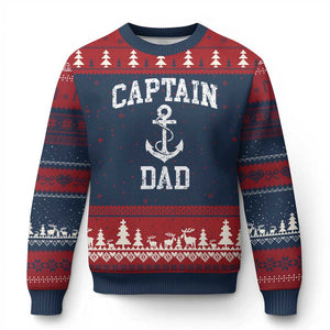Captain Dad Ugly Christmas Sweater Boat Pontoon Father Fishing Sailor TS11 Navy Red Print Your Wear