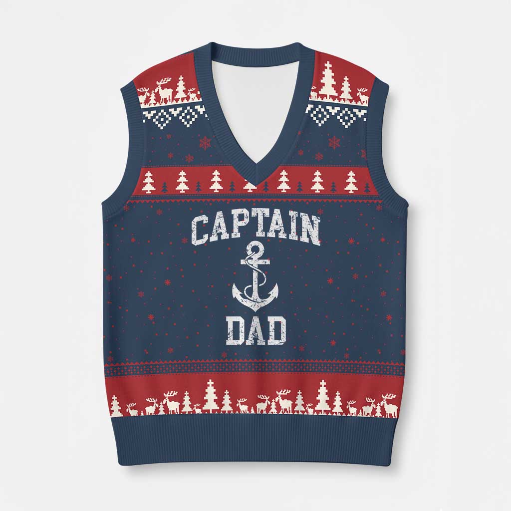 Captain Dad V-Neck Knit Sweater Vest Boat Pontoon Father Fishing Sailor TS11 Navy Red Print Your Wear