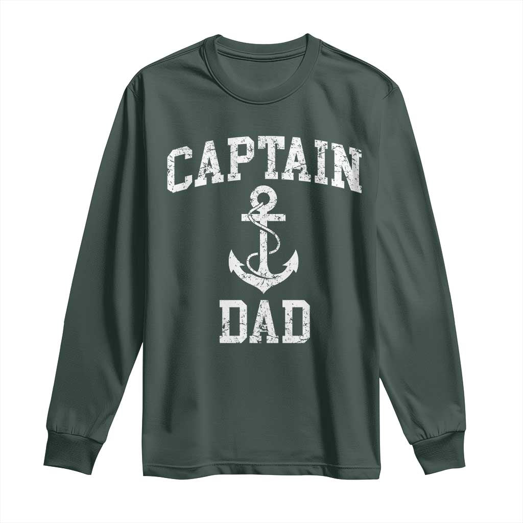 Captain Dad Long Sleeve Shirt Boat Pontoon Father Fishing Sailor TS11 Dark Forest Green Print Your Wear