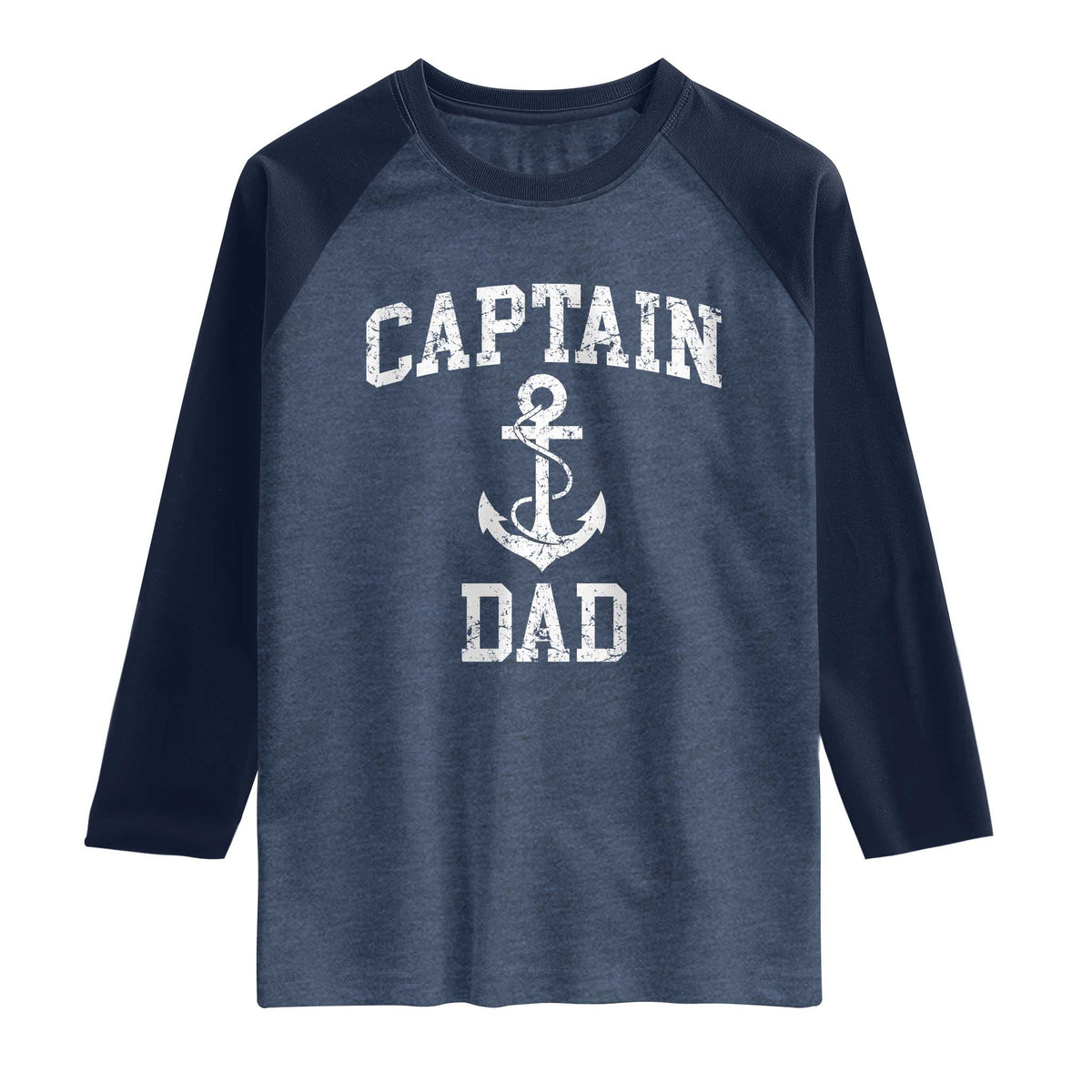 Captain Dad Raglan Shirt Boat Pontoon Father Fishing Sailor TS11 Heather Denim Navy Print Your Wear