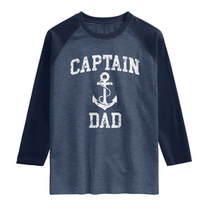 Captain Dad Raglan Shirt Boat Pontoon Father Fishing Sailor TS11 Heather Denim Navy Print Your Wear