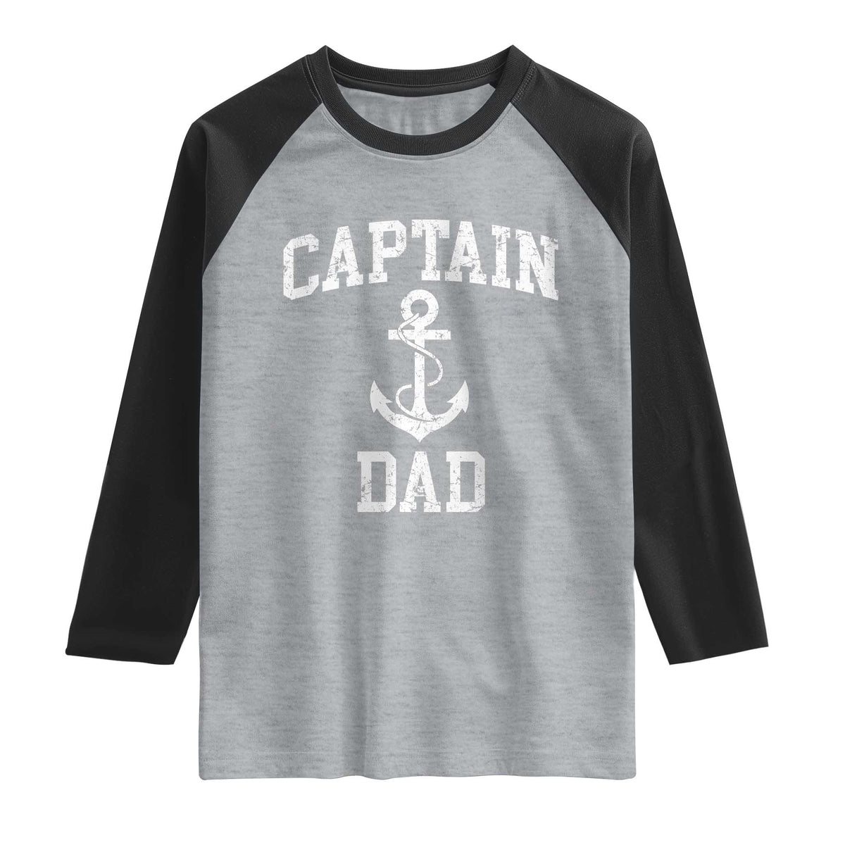 Captain Dad Raglan Shirt Boat Pontoon Father Fishing Sailor TS11 Heather Gray Black Print Your Wear
