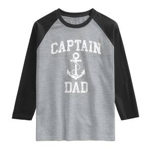 Captain Dad Raglan Shirt Boat Pontoon Father Fishing Sailor TS11 Heather Gray Black Print Your Wear