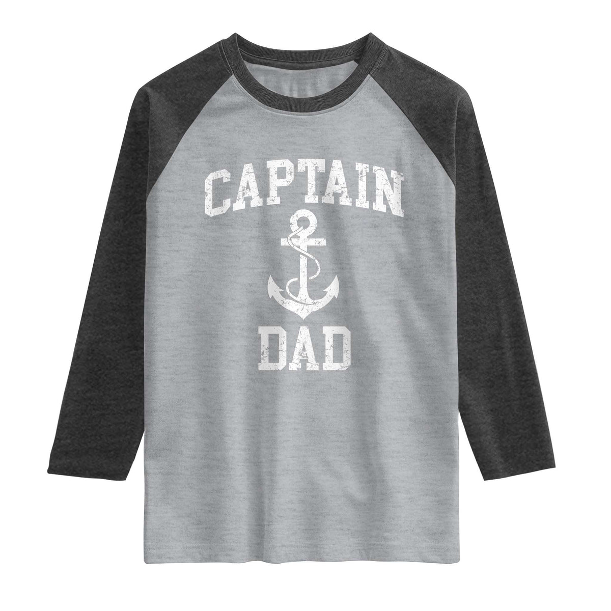 Captain Dad Raglan Shirt Boat Pontoon Father Fishing Sailor TS11 Heather Gray Heather Charcoal Print Your Wear