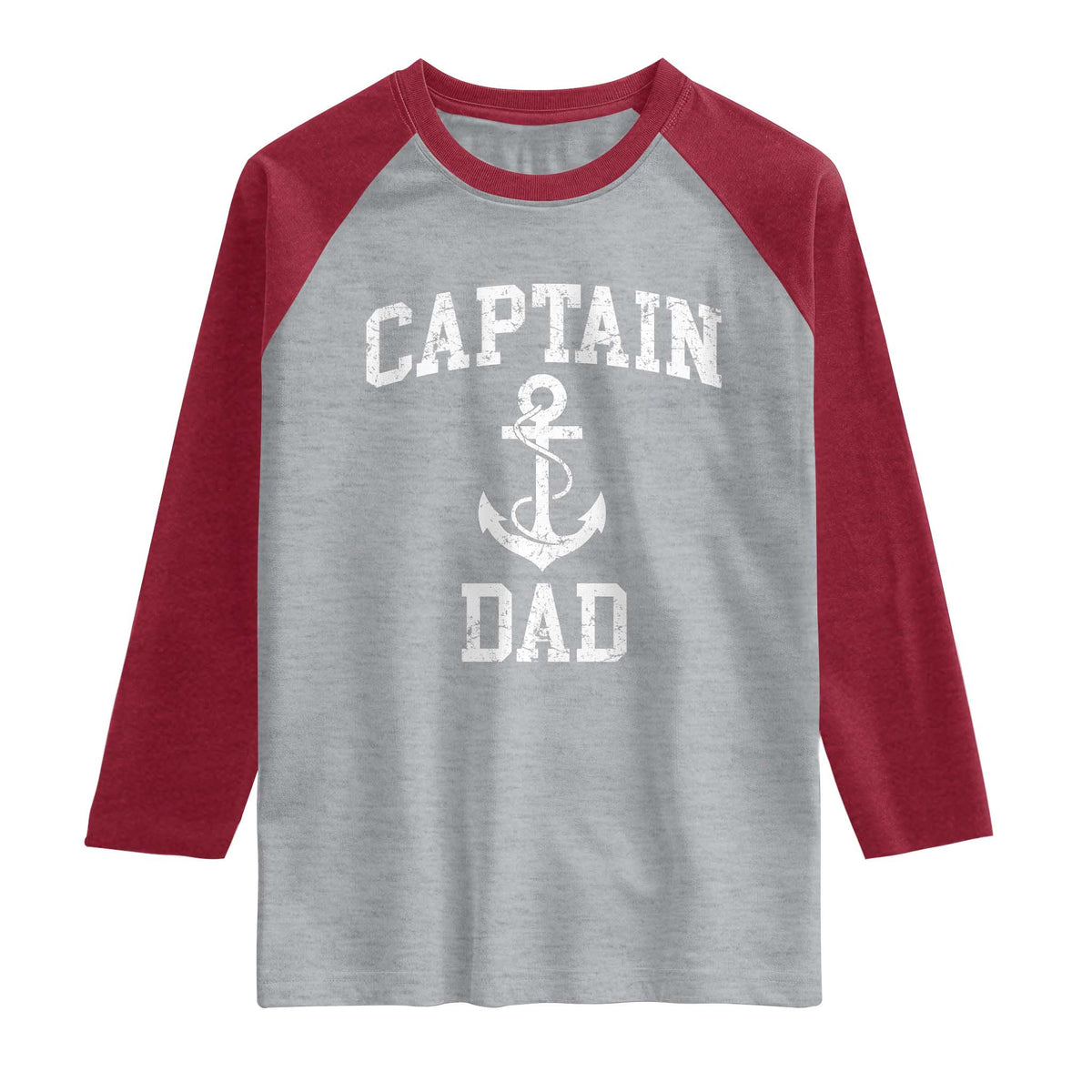 Captain Dad Raglan Shirt Boat Pontoon Father Fishing Sailor TS11 Heather Gray Heather Red Print Your Wear