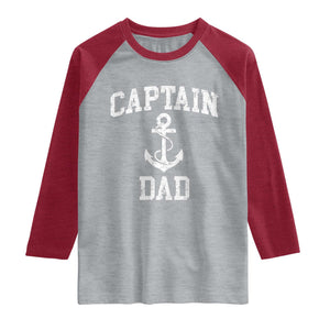 Captain Dad Raglan Shirt Boat Pontoon Father Fishing Sailor TS11 Heather Gray Heather Red Print Your Wear