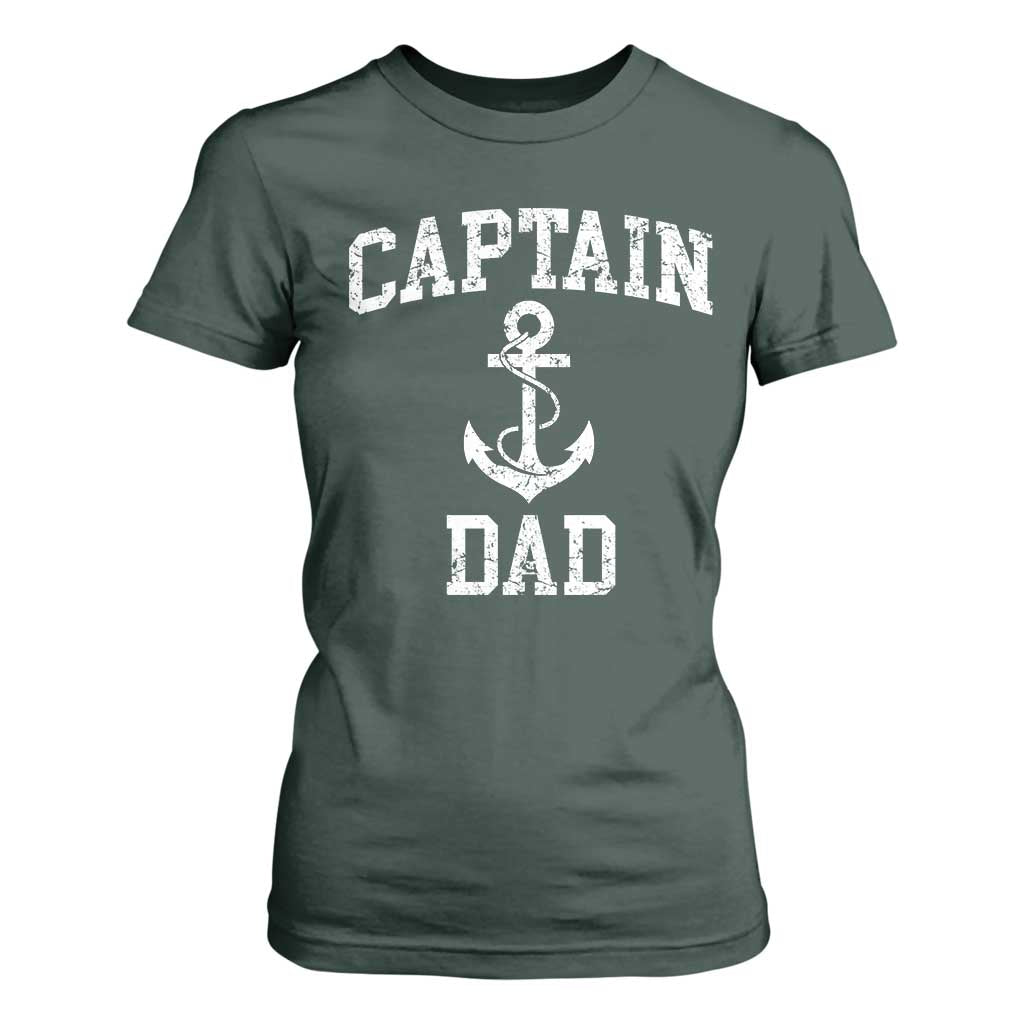 Captain Dad T Shirt For Women Boat Pontoon Father Fishing Sailor TS11 Dark Forest Green Print Your Wear