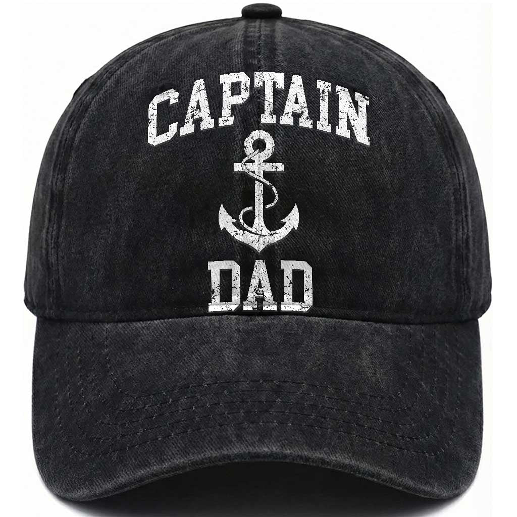 Captain Dad Washed Cotton Baseball Cap Boat Pontoon Father Fishing Sailor TS11 Print Your Wear