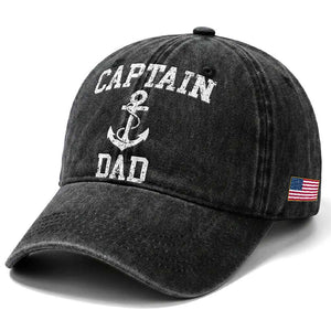 Captain Dad Washed Cotton Baseball Cap Boat Pontoon Father Fishing Sailor