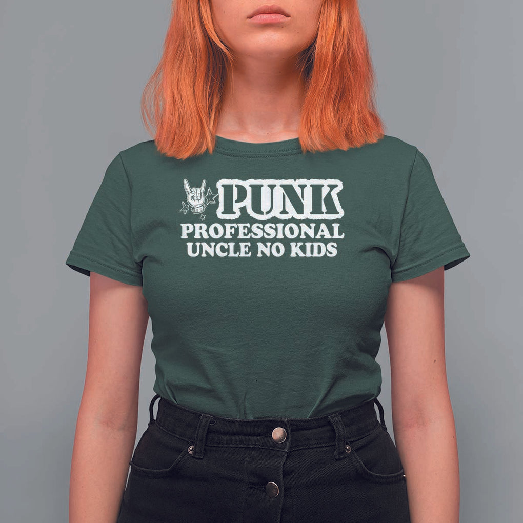 Funny Uncle T Shirt For Women Professional Uncle No Kids Rock Hand Sign TS11 Dark Forest Green Print Your Wear