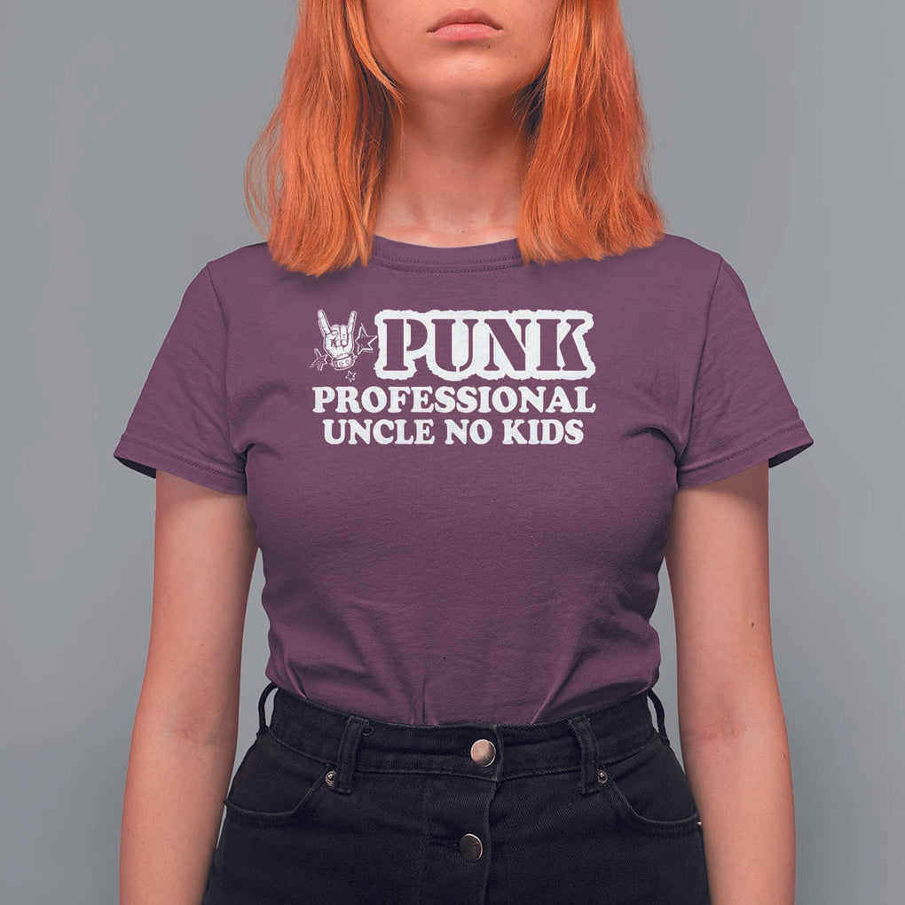 Funny Uncle T Shirt For Women Professional Uncle No Kids Rock Hand Sign TS11 Maroon Print Your Wear