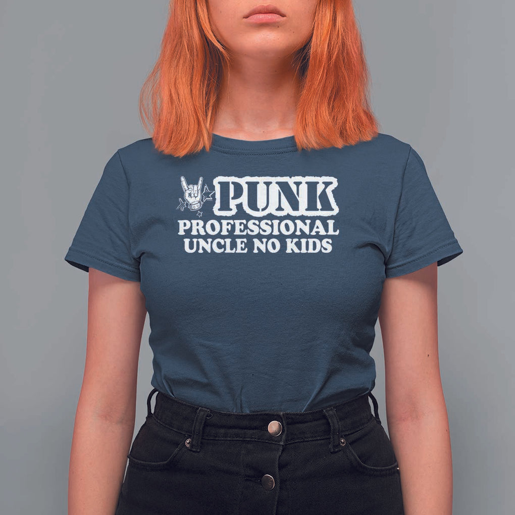 Funny Uncle T Shirt For Women Professional Uncle No Kids Rock Hand Sign TS11 Navy Print Your Wear
