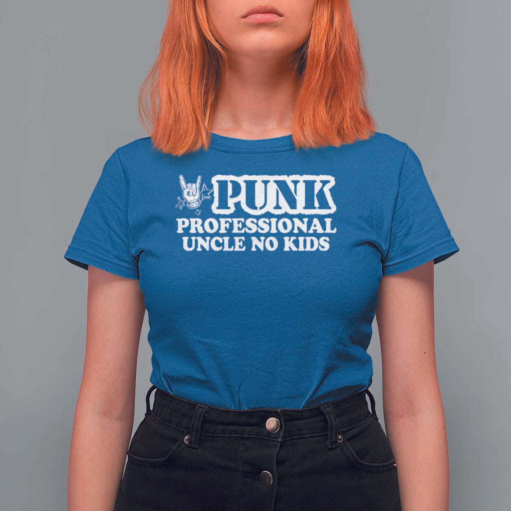 Funny Uncle T Shirt For Women Professional Uncle No Kids Rock Hand Sign TS11 Royal Blue Print Your Wear
