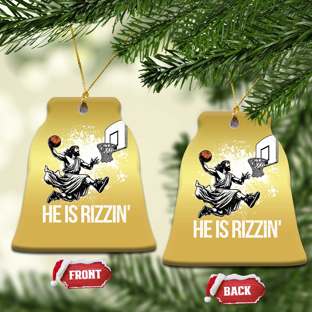 Funny Jesus Basketball Christmas Ornament He Is Rizzin Sport Player Meme TS11 Bell Flake Gold Print Your Wear