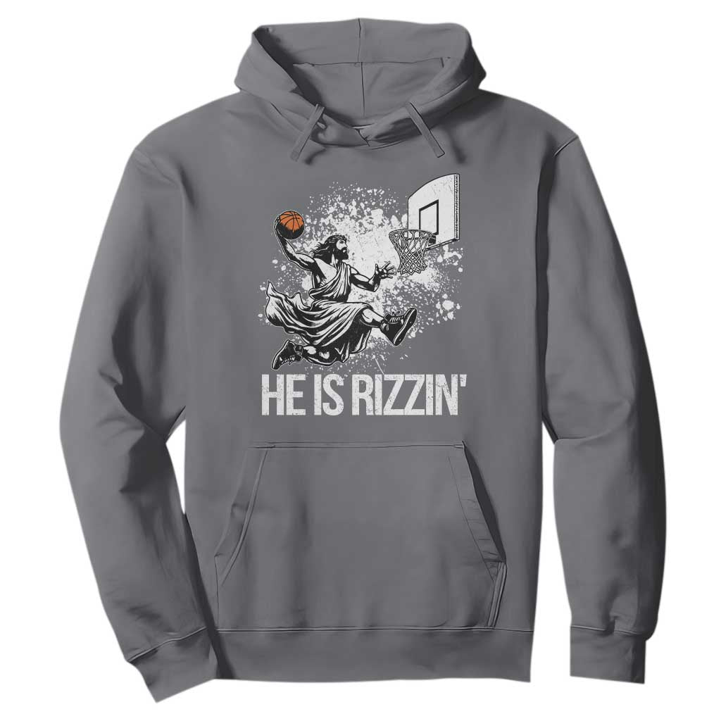 Funny Jesus Basketball Hoodie He Is Rizzin Sport Player Meme TS11 Charcoal Print Your Wear
