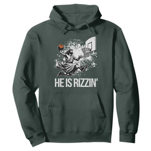 Funny Jesus Basketball Hoodie He Is Rizzin Sport Player Meme TS11 Dark Forest Green Print Your Wear