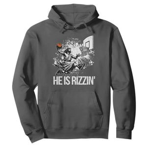 Funny Jesus Basketball Hoodie He Is Rizzin Sport Player Meme TS11 Dark Heather Print Your Wear