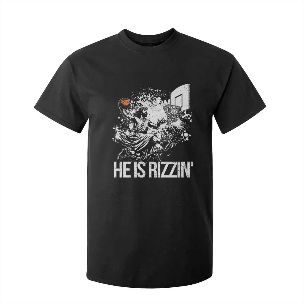 Funny Jesus Basketball T Shirt For Kid He Is Rizzin Sport Player Meme TS11 Black Print Your Wear