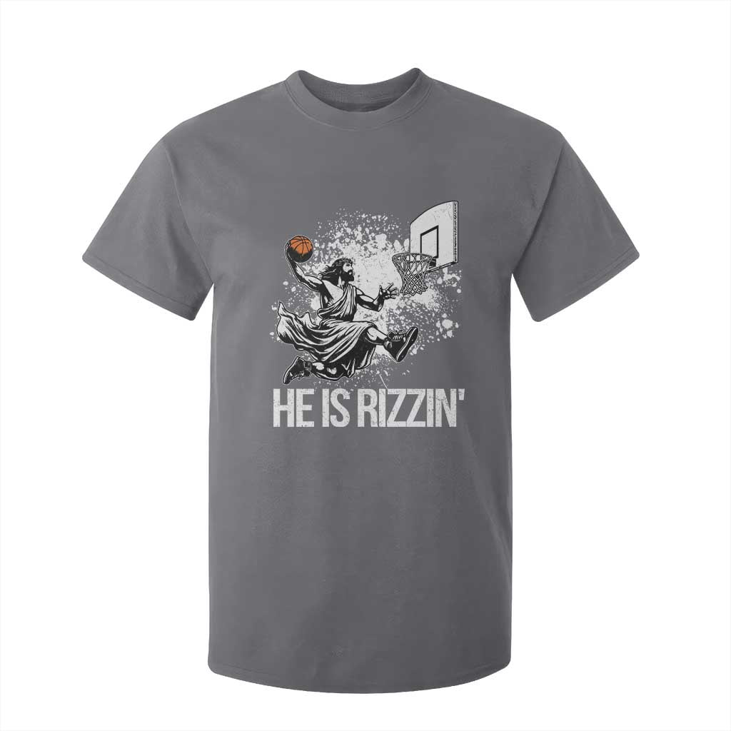 Funny Jesus Basketball T Shirt For Kid He Is Rizzin Sport Player Meme TS11 Charcoal Print Your Wear