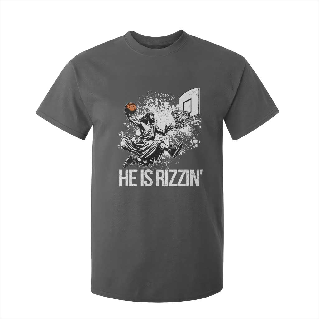 Funny Jesus Basketball T Shirt For Kid He Is Rizzin Sport Player Meme TS11 Dark Heather Print Your Wear
