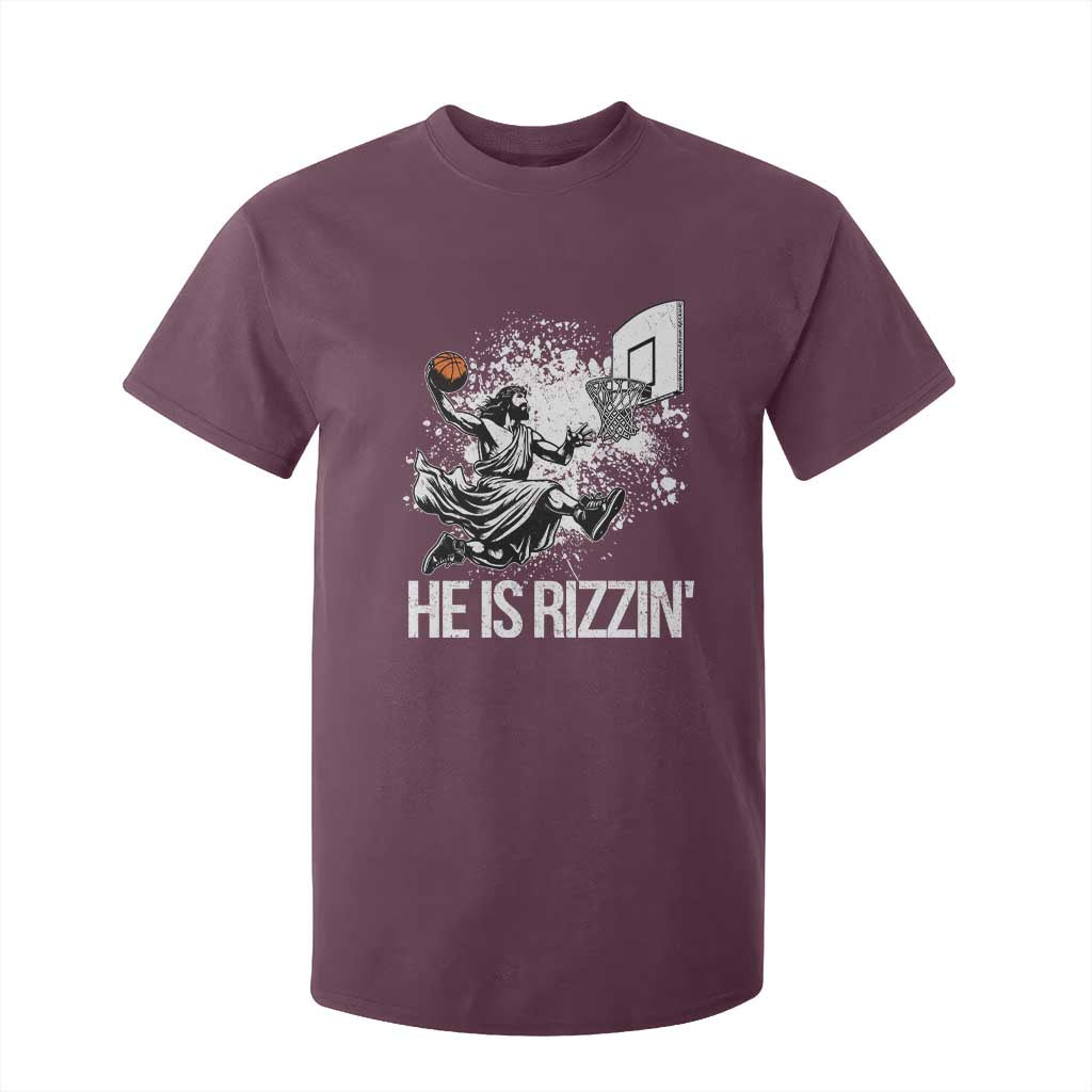 Funny Jesus Basketball T Shirt For Kid He Is Rizzin Sport Player Meme TS11 Maroon Print Your Wear