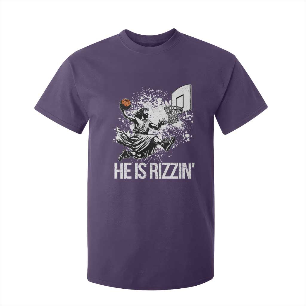 Funny Jesus Basketball T Shirt For Kid He Is Rizzin Sport Player Meme TS11 Purple Print Your Wear